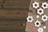 Homebaked Christmas Star Cookies With Chocolate, Cherry Jam, Ici