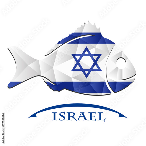 fish logo made from the flag of Israel.