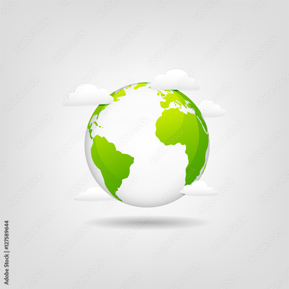 Green globe with cloud icon, Ecology Friendly and Environmental symbol, vector illustration