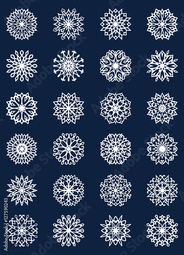 Set of vector showflakes. Cute collection of flat showflake icons. Silhouette  snowflakes. photo