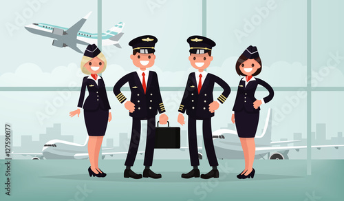 Aircraft personnel. The crew of civil airplane in the airport bu