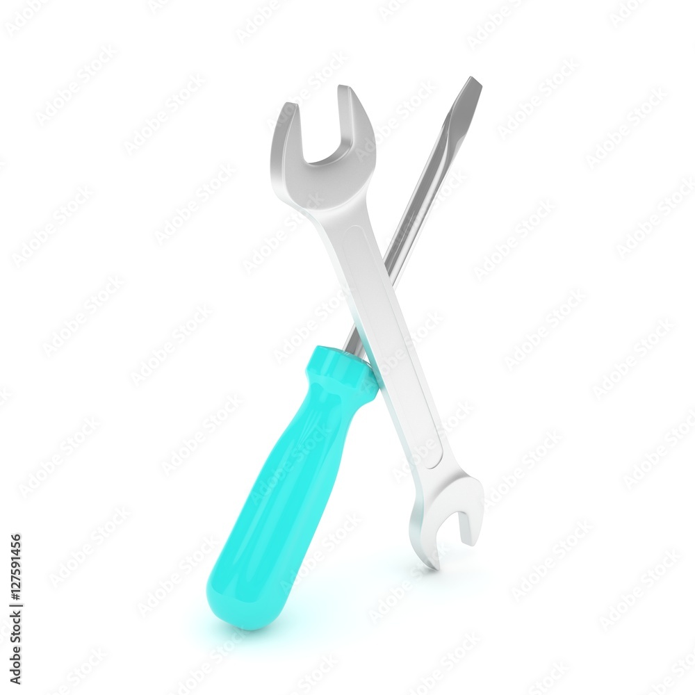 3D Illustration Wrench and screwdriver, service concept 3D Illustration Wrench and screwdriver, service concept