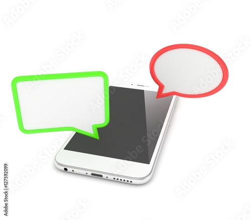 smartphone with bubbles isolated on white background. 3d rendering.