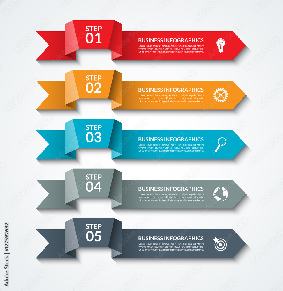 Arrows for business infographics. Vector banner with 5 options. Can be used for workflow layout, diagram, chart, number and step options, report, web design Arrows for business infographics. Vector banner with 5 options. Can be used for workflow layout, diagram, chart, number and step options, report, web design