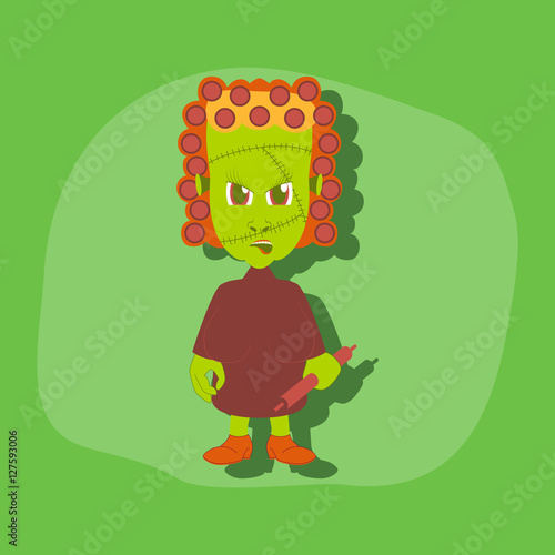paper sticker on stylish background zombie woman