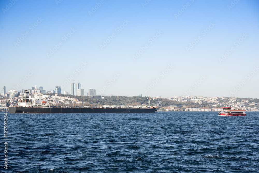 cargoship on istanbul bosphorus sea
