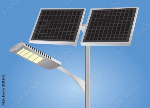 Street light with solar panels vector 