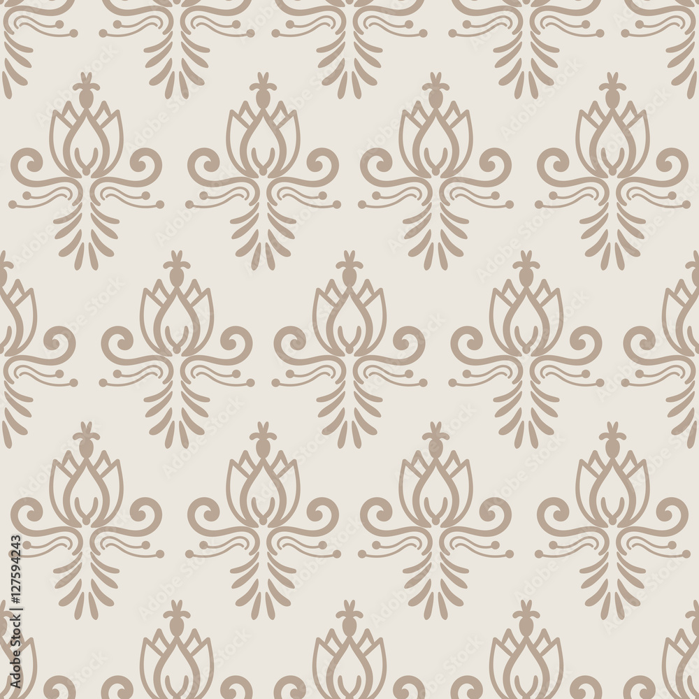 Fototapeta premium Beige hand drawn fkoral damask seamless pattern. Floral sketch background. Vector illustration.