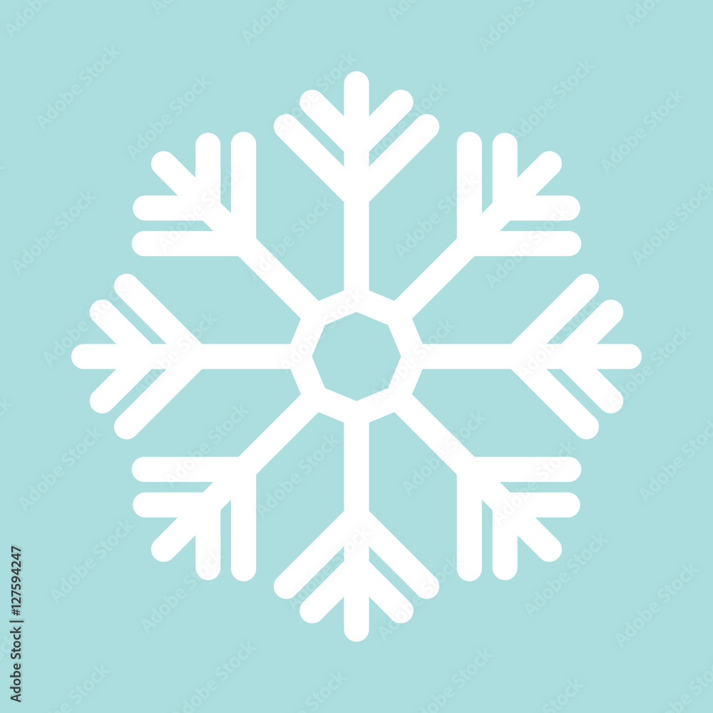 Simple flat snowflake icon, white on blue background