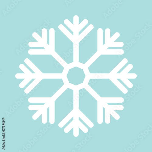 Simple flat snowflake icon, white on blue background