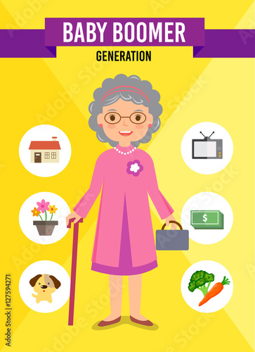 Baby Boomer Generation cartoon character, infographic photo