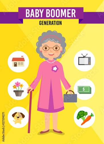 Baby Boomer Generation cartoon character, infographic