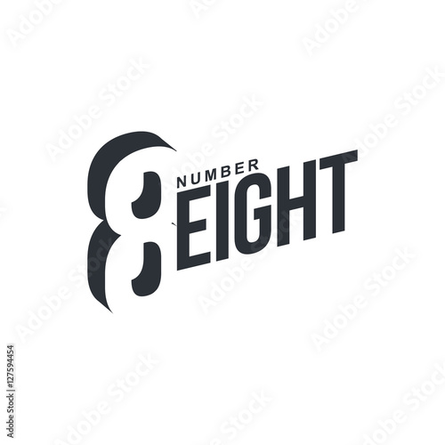 Black and white number eight diagonal logo template, vector illustrations isolated on white background. Graphic logo with diagonal logo with number eight