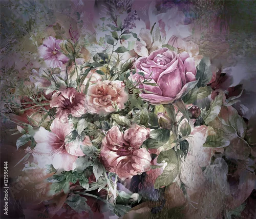 Obraz Abstract colorful flowers watercolor painting. Spring multicolored flowers