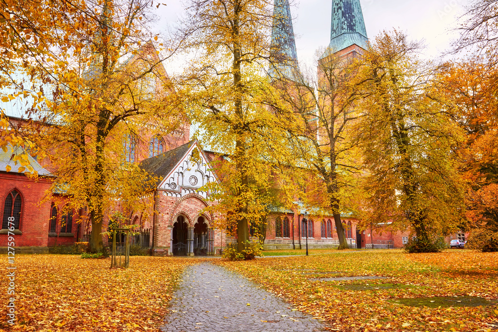 Lubeck Cathedral in Lubeck, northern Germany in autumn