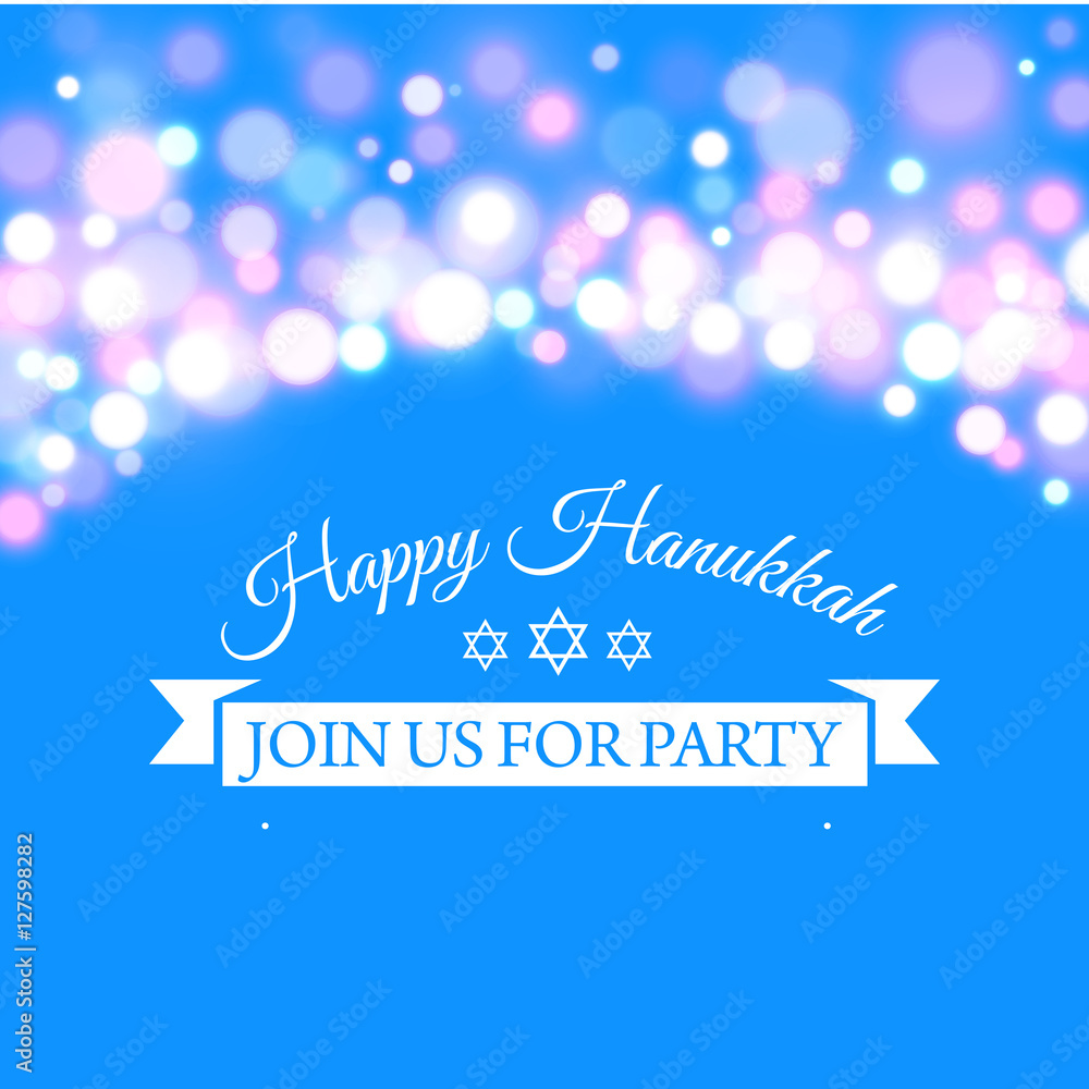 Naklejka premium Happy Hanukkah greeting card with hand-drawn calligraphy designed text.