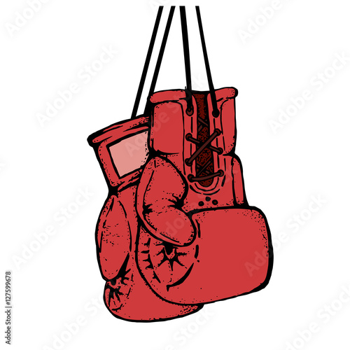 Hand drawn boxing gloves isolated on white background. Design element for poster, emblem, t-shirt print. Vector illustration.