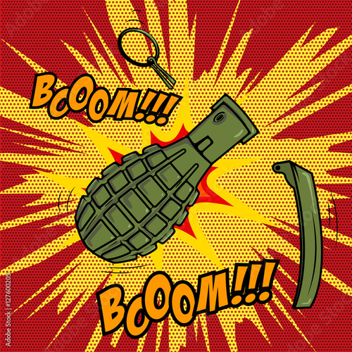 Comic style Grenade explosion. Design element for poster, flyer Vector illustration.