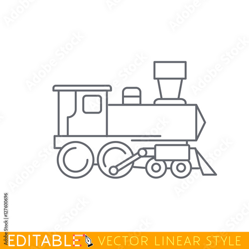 Steam locomotive icon. Editable outline sketch. Stock vector illustration.