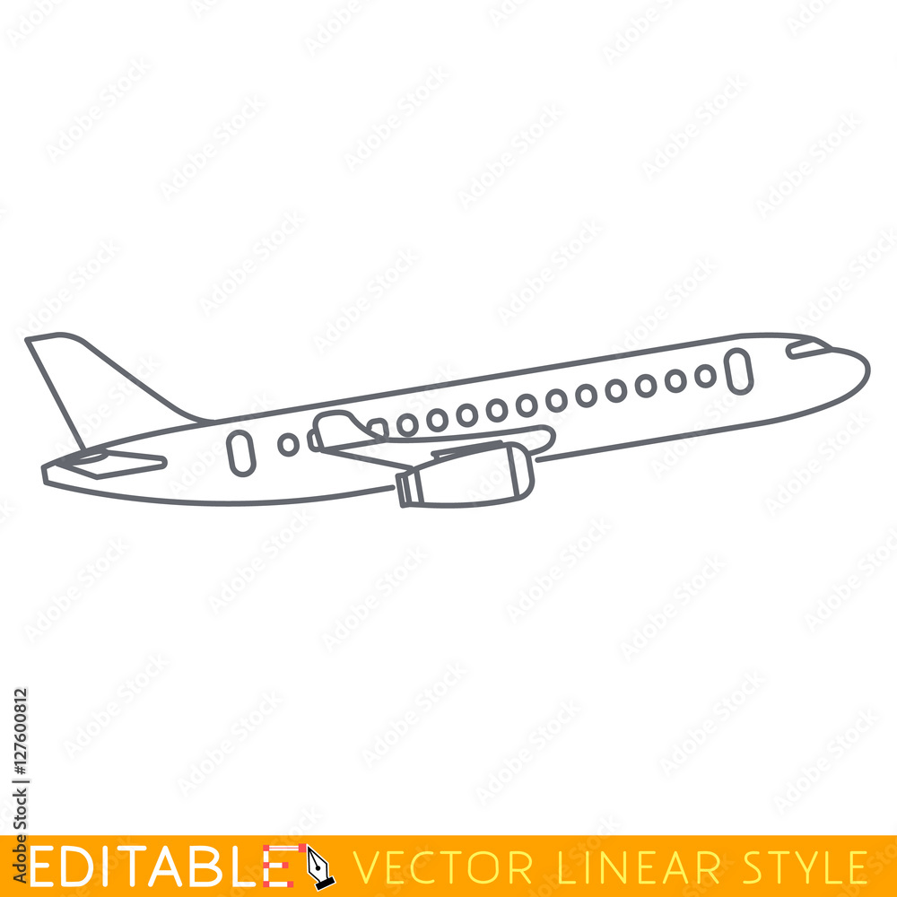 Airliner. Editable outline sketch. Stock vector illustration.