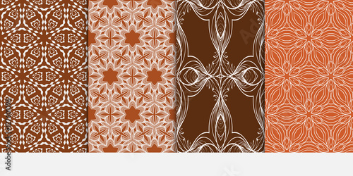 Floral ornament. Set of seamless pattern. Vector illustration. For fashion design, wallpaper, invitation. Chocolate Color