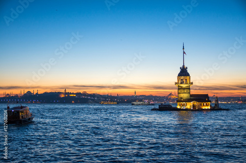 Photography sundown views to istanbul lighthouse and skyline, turkey