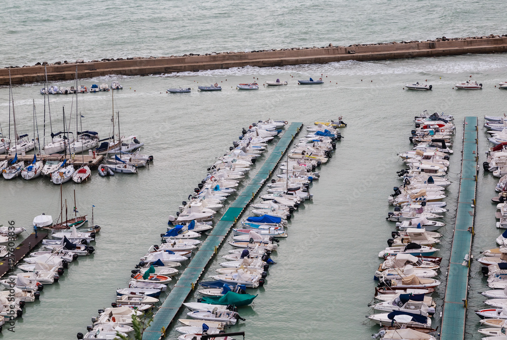 Marina at the harbour front of Numara, Marche, Italy
