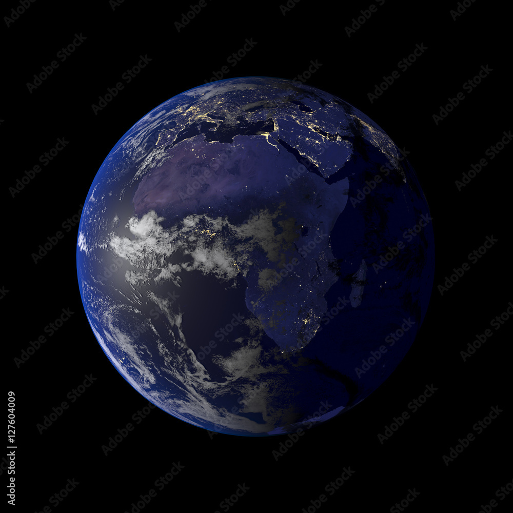 Earth night view from space 3d rendering.