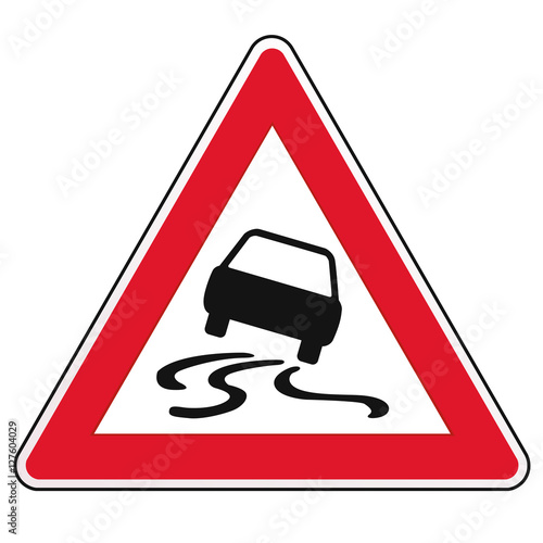 Schild Achtung Auto Rutschgefahr
