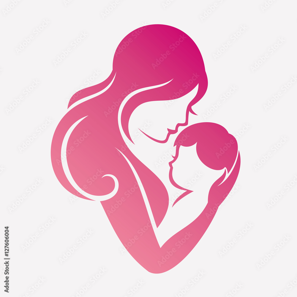 mother and baby stylized vector symbol