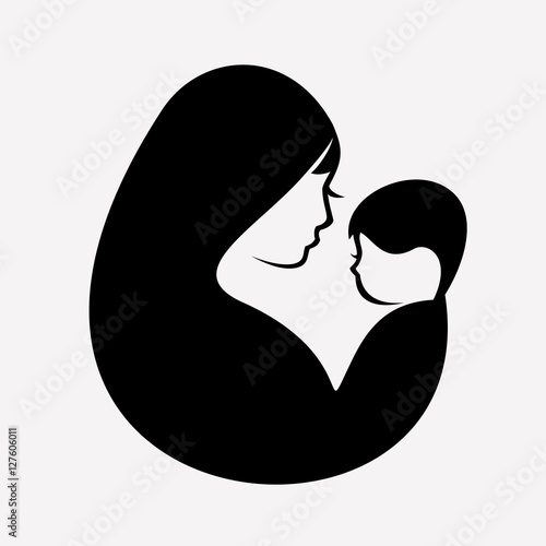 muslim mother and baby stylized vector symbol