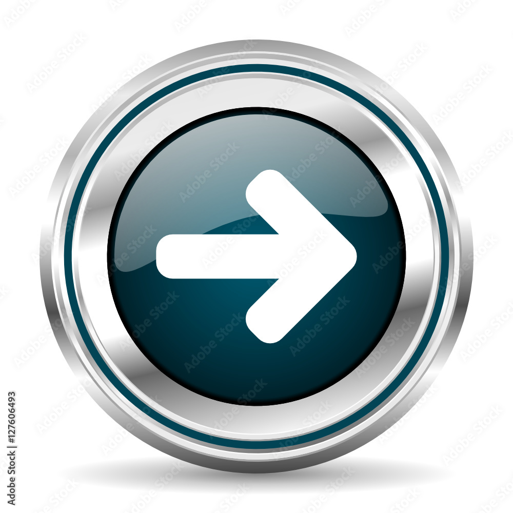 Round silver arrow metallic vector icon. Round silver arrow metallic vector icon.