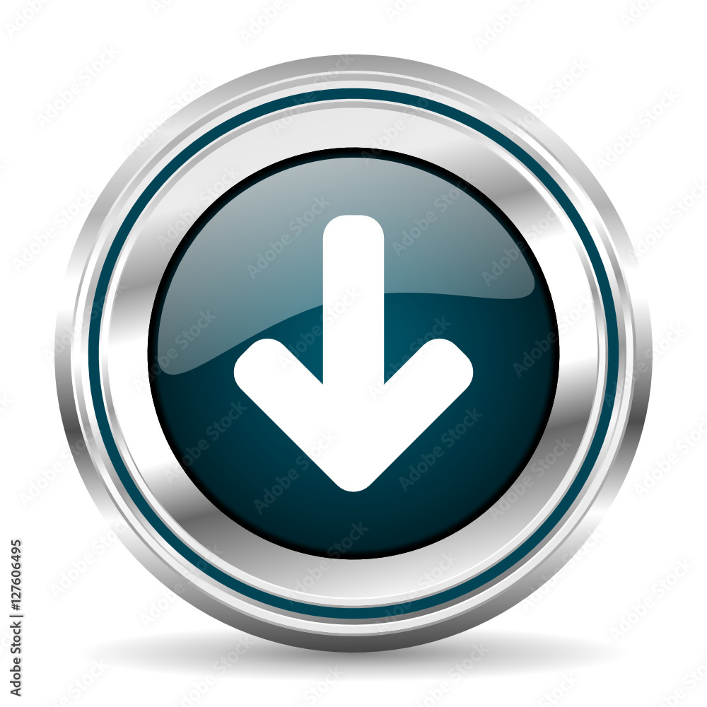 Round silver arrow metallic vector icon. Round silver arrow metallic vector icon.