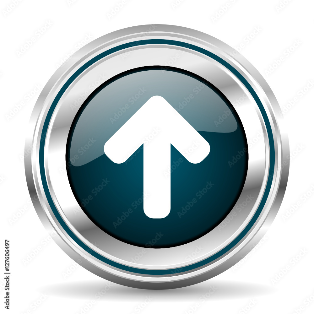 Round silver arrow metallic vector icon. Round silver arrow metallic vector icon.