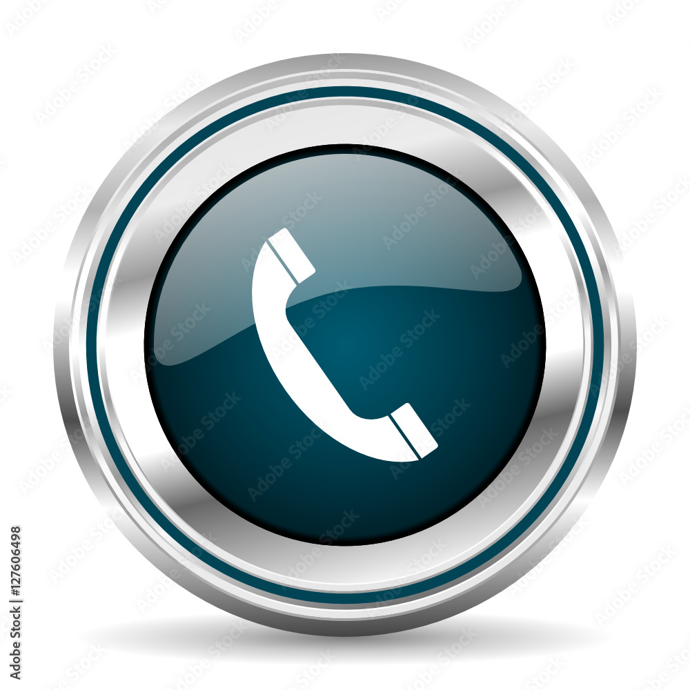 Round silver phone metallic vector icon. Round silver phone metallic vector icon.