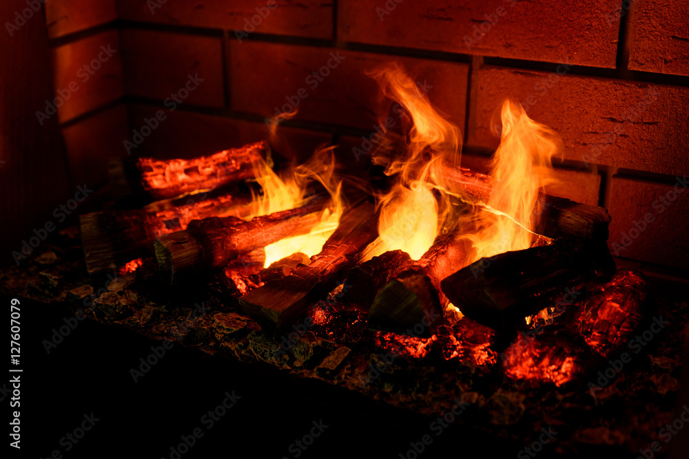 Burning fireplace. as a piece of furniture Burning fireplace. as a piece of furniture
