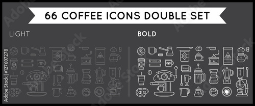Set of Thin and Bold Vector Coffee Elements and Coffee Accessori