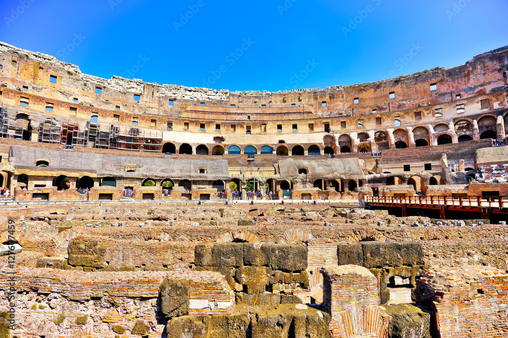  Interior view of Colosseum in a sunny day in Rome