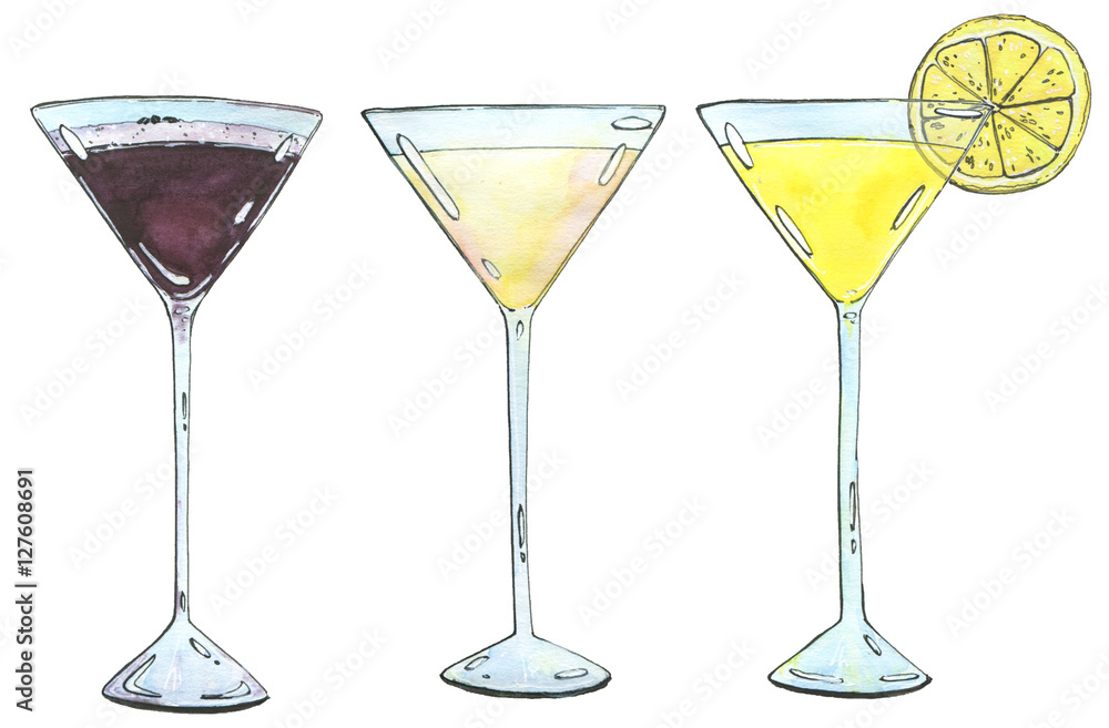 hand drawn set of watercolor cocktails Espresso Martini Golden d