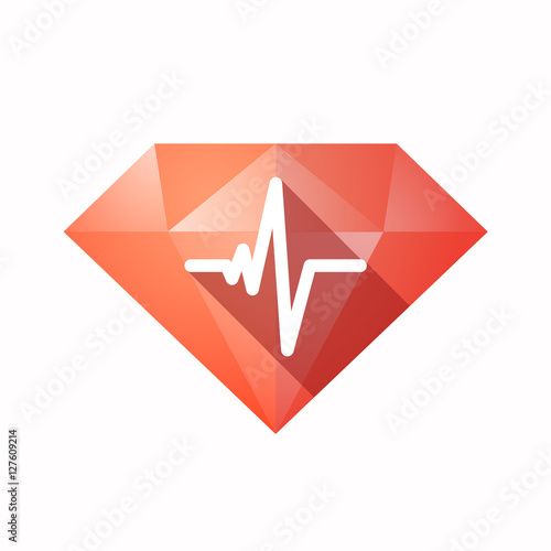 Isolated diamond with a heart beat sign