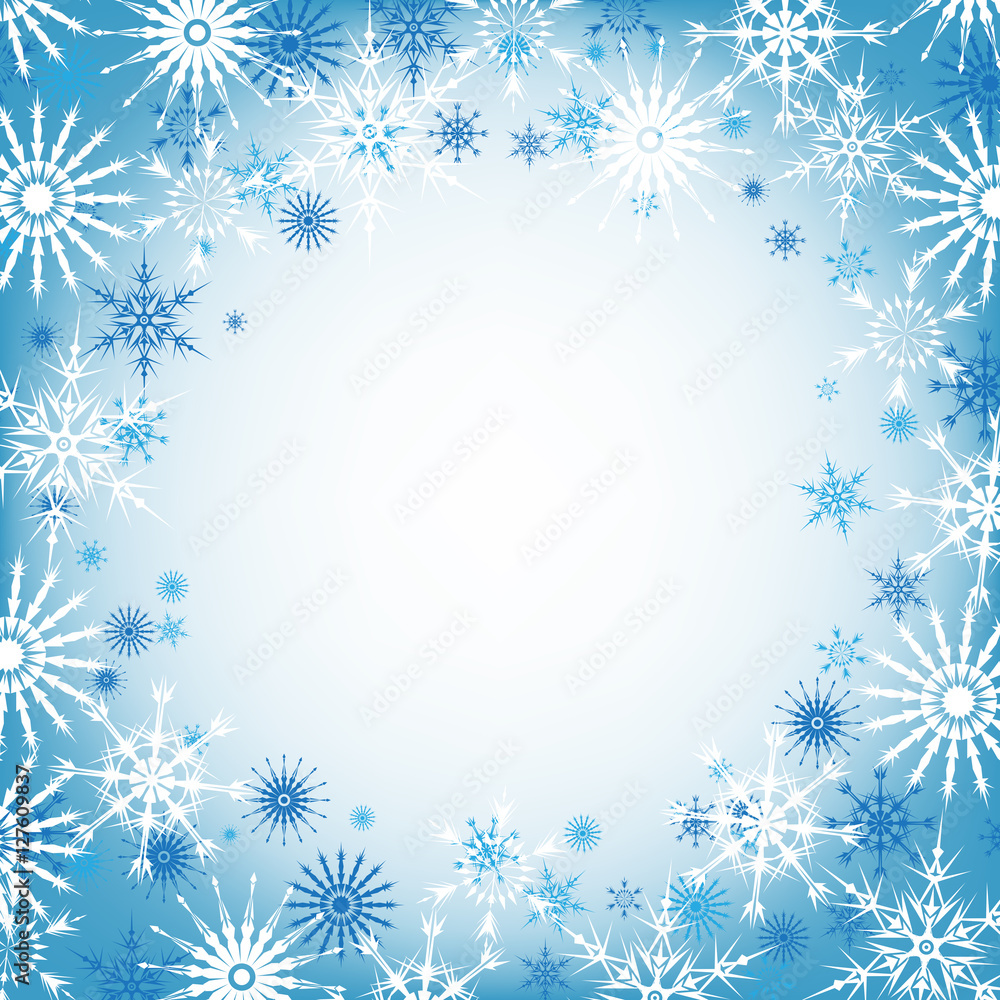 Vector snowflake blue winter background, snow christmas backdrop