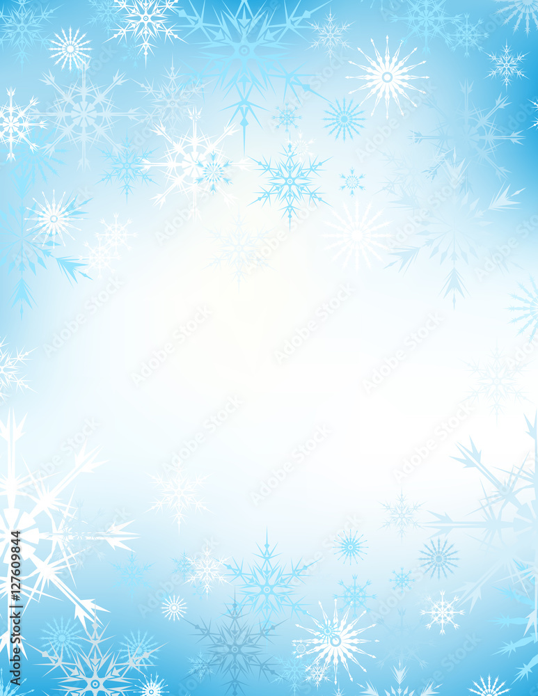 Vector snowflake blue winter background, snow christmas backdrop