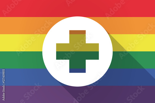 Long shadow lgbt flag with a round pharmacy sign