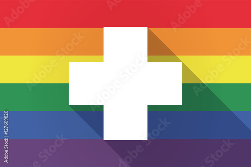 Long shadow lgbt flag with a pharmacy sign