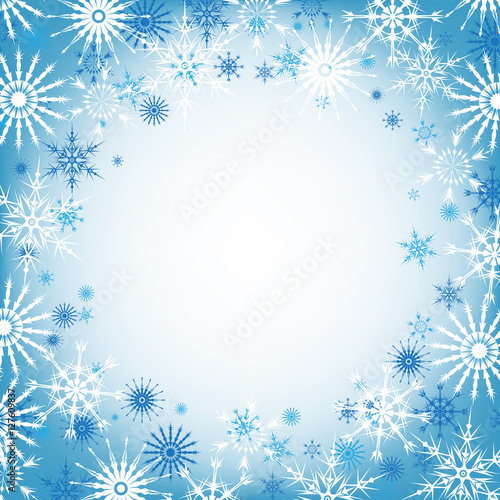 Vector snowflake blue winter background, snow christmas backdrop