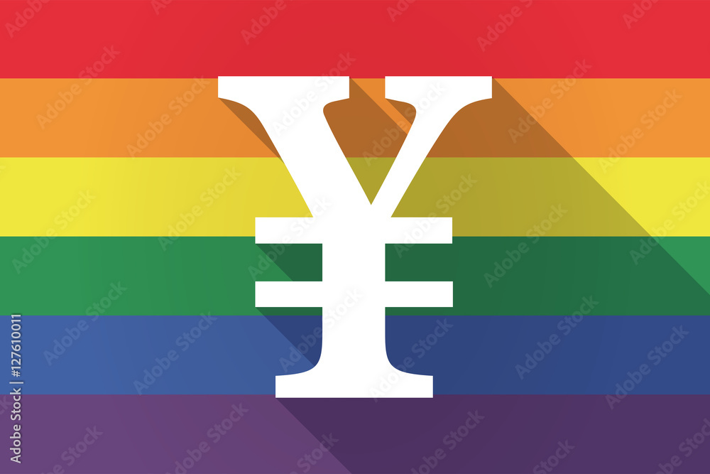 Fototapeta premium Long shadow lgbt flag with a yen sign
