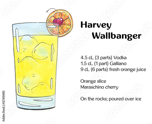 hand drawn watercolor cocktail French 75 on white background photo