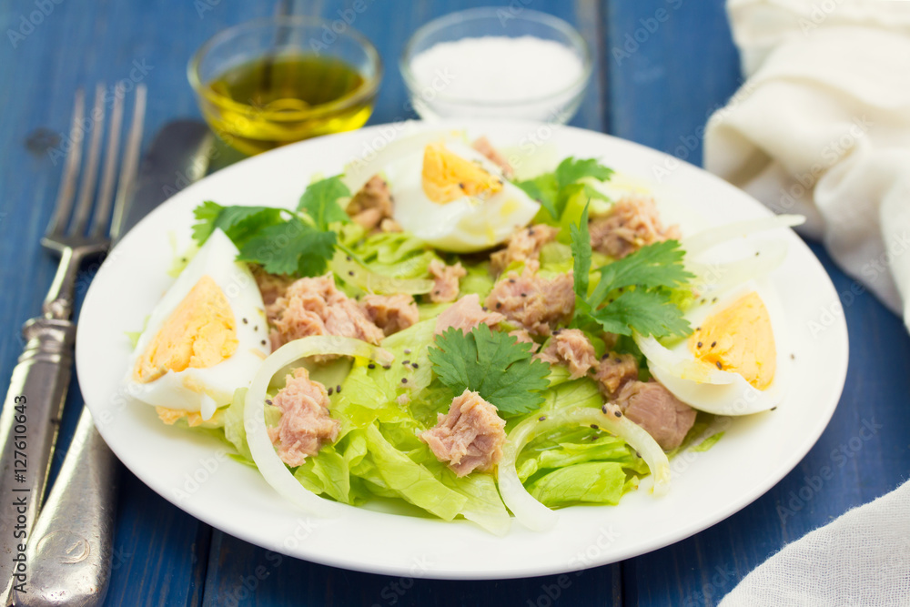 fish salad on white plate fish salad on white plate