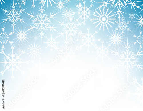 Vector snowflake blue winter background, snow Christmas backdrop