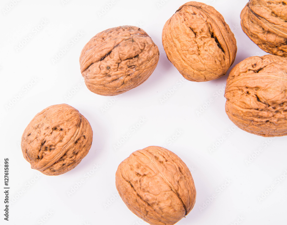 Walnuts on a white background Walnuts on a white background
